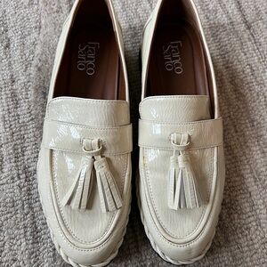 Franco Sarto Cream Loafers with Tassels